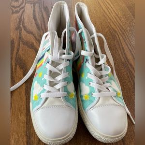 Converse-style high top sneakers with unicorn design